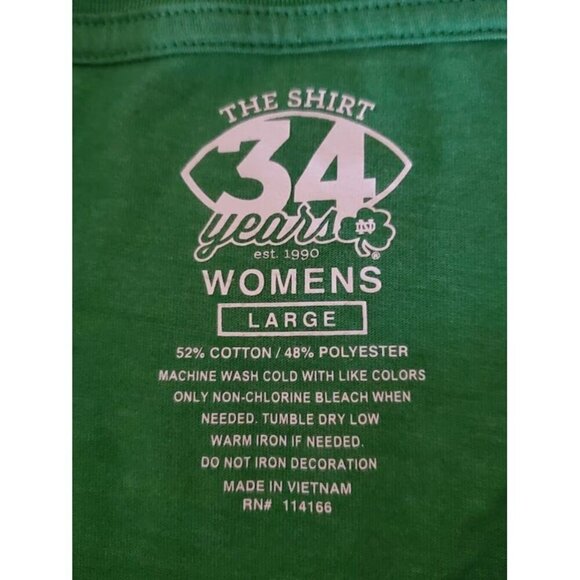 Notre Dame Women's Green V-Neck T-Shirt March On To Victory Rally L - Picture 3 of 7